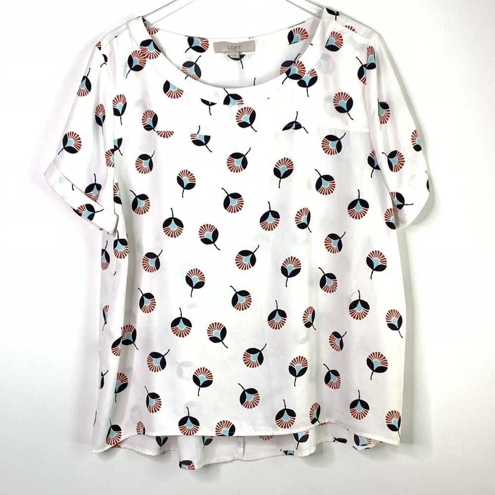 [LOFT] White, navy & red floral print blouse #I18